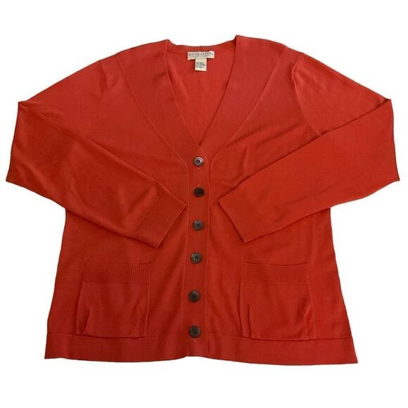 Doncaster Cardigan Button Down Front Silk Blend Orange Red Coral Women Large - Picture 8 of 12